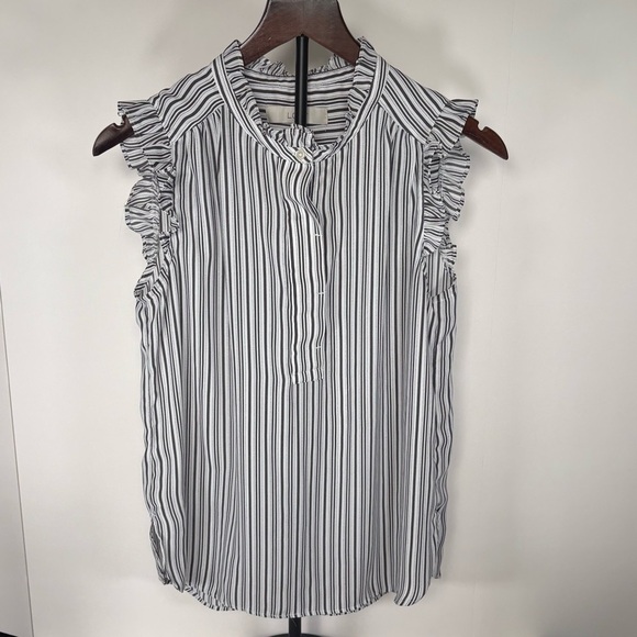 Ann Taylor LOFT Black and Gray Ruffled Sleeveless Blouse Shirt Top S Small NWOT - Picture 1 of 4